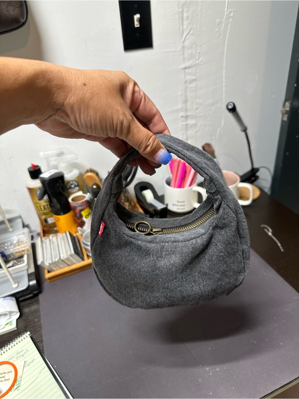 Levi's Charcoal Gray Mini Hobo Bag with Top Handle
